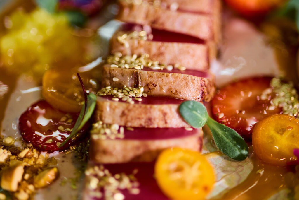 A close-up of a tuna dish.